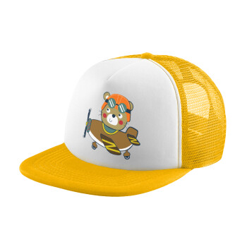 Kids Plane, Adult Soft Trucker Hat with Yellow/White Mesh (POLYESTER, ADULT, UNISEX, ONE SIZE)