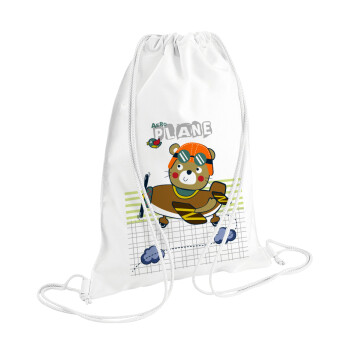 Kids Plane, Τσάντα πλάτης πουγκί GYMBAG λευκή (28x40cm)