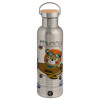 Stainless steel Silver with wooden lid (bamboo), double wall, 750ml