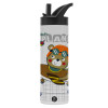 Metallic thermos bottle with straw & handle, stainless steel (Stainless steel 304), double-walled, 600ml.