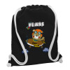 Backpack pouch GYMBAG Black, with pocket (40x48cm) & thick white cords