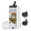 Travel Tumbler 2 Lids, with metal straw & cleaning brush (Stainless steel 304 Food grade, BPA free, 600ml)