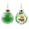 Transparent Christmas tree ball ornament with green filling 8cm