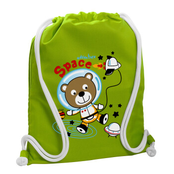 Kids Space, Backpack bag GYMBAG LIME GREEN, with pocket (40x48cm) & thick cords