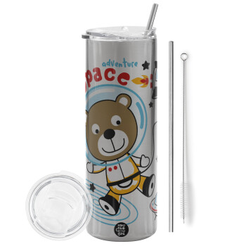 Kids Space, Tumbler stainless steel Silver 600ml, with metal straw & cleaning brush