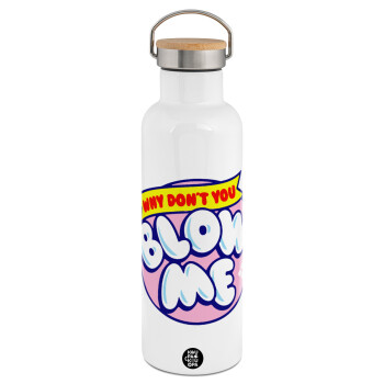 Why Don't You Blow Me Funny, Stainless steel White with wooden lid (bamboo), double wall, 750ml