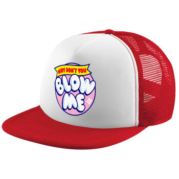 Why Don't You Blow Me Funny, Children's Soft Trucker Hat with Red/White Mesh (POLYESTER, CHILDREN'S, ONE SIZE)