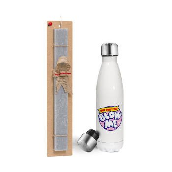 Why Don't You Blow Me Funny, Easter candle, metallic white thermos bottle (500ml) & aromatic flat candle (30cm) (GRAY)