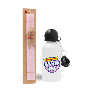 Why Don't You Blow Me Funny, Easter Set, metallic aluminum bottle (500ml) & aromatic flat Easter candle (30cm) (PINK)