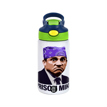 Prison Mike The office, Children's hot water bottle, stainless steel, with safety straw, green, blue (350ml)