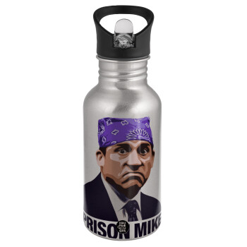 Prison Mike The office, Water bottle Silver with straw, stainless steel 500ml