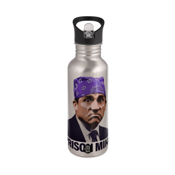 Prison Mike The office, Παγούρι νερού Ασημένιο με καλαμάκι, ανοξείδωτο ατσάλι 600ml