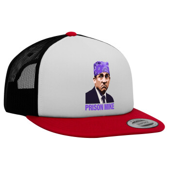 Prison Mike The office, Adult Foam Flat Snapback with Mesh Red-White-Black (POLYESTER, ADULT, UNISEX, ONE SIZE)