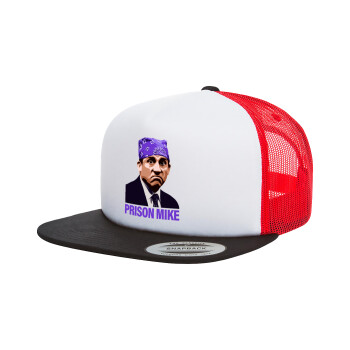 Prison Mike The office, Adult Foam Flat Snapback with Mesh Black-White-Red (POLYESTER, ADULT, UNISEX, ONE SIZE)