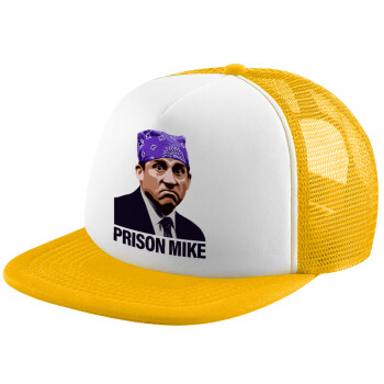 Prison Mike The office, Adult Soft Trucker Hat with Yellow/White Mesh (POLYESTER, ADULT, UNISEX, ONE SIZE)