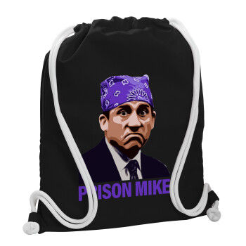Prison Mike The office, Τσάντα πλάτης πουγκί GYMBAG Μαύρη, με τσέπη (40x48cm) & χονδρά λευκά κορδόνια