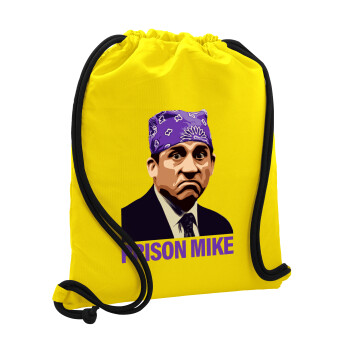 Prison Mike The office, Backpack pouch GYMBAG Yellow, with pocket (40x48cm) & thick cords