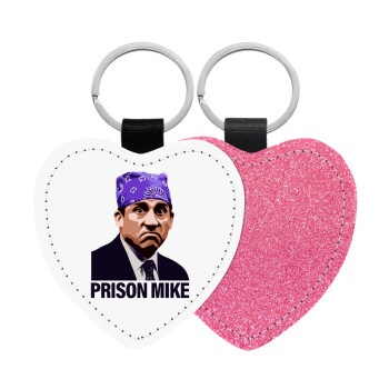 Prison Mike The office, Μπρελόκ PU δερμάτινο glitter καρδιά ΡΟΖ