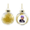 Transparent Christmas tree ball ornament with gold filling 8cm