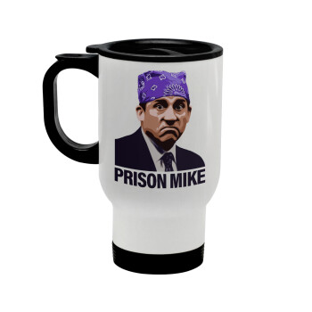 Prison Mike The office, Stainless steel travel mug with lid, double wall white 450ml