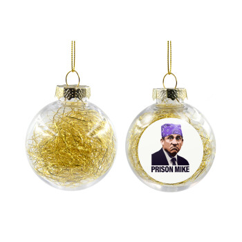 Prison Mike The office, Transparent Christmas tree ball ornament with gold filling 8cm