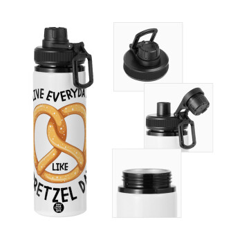 The office, Live every day like pretzel day, Metal water bottle with safety cap, aluminum 850ml