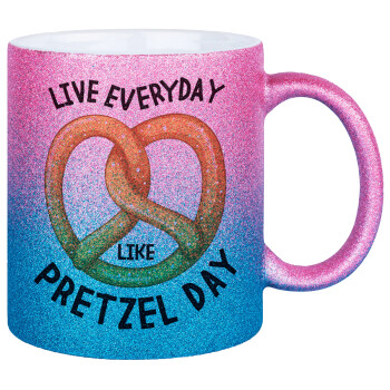 The office, Live every day like pretzel day, Κούπα Χρυσή/Μπλε Glitter, κεραμική, 330ml