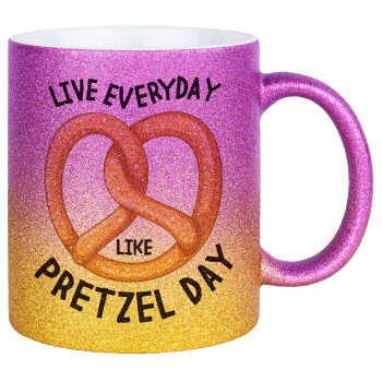 The office, Live every day like pretzel day, Κούπα Χρυσή/Ροζ Glitter, κεραμική, 330ml