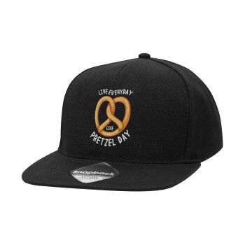 The office, Live every day like pretzel day, Adult Flat Snapback Hat Black, (100% COTTON TWILL, ADULT, UNISEX, ONE SIZE)