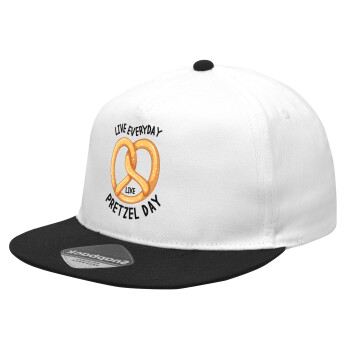 The office, Live every day like pretzel day, Καπέλο Ενηλίκων Flat Snapback Λευκό/Μαύρο, (POLYESTER, ΕΝΗΛΙΚΩΝ, UNISEX, ONE SIZE)