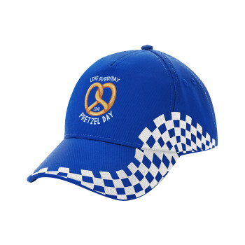 The office, Live every day like pretzel day, Adult Ultimate BLUE RACING Cap, (100% COTTON DRILL, ADULT, UNISEX, ONE SIZE)