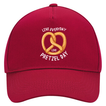 The office, Live every day like pretzel day, Adult Ultimate Hat RED, (100% COTTON DRILL, ADULT, UNISEX, ONE SIZE)