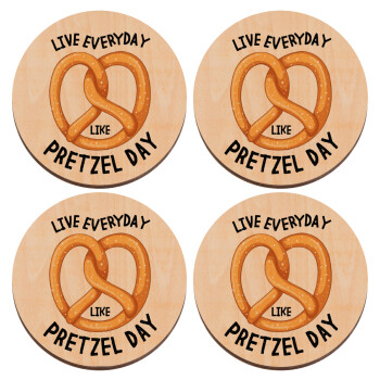 The office, Live every day like pretzel day, ΣΕΤ x4 Σουβέρ ξύλινα στρογγυλά plywood (9cm)