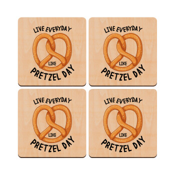 The office, Live every day like pretzel day, ΣΕΤ x4 Σουβέρ ξύλινα τετράγωνα plywood (9cm)