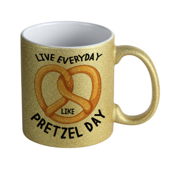 The office, Live every day like pretzel day, Κούπα Χρυσή Glitter που γυαλίζει, κεραμική, 330ml