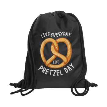 The office, Live every day like pretzel day, Backpack pouch GYMBAG Black, with pocket (40x48cm) & thick cords