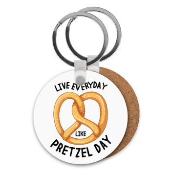 The office, Live every day like pretzel day, Μπρελόκ Ξύλινο στρογγυλό MDF Φ5cm