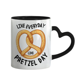 The office, Live every day like pretzel day, Κούπα καρδιά χερούλι μαύρη, κεραμική, 330ml