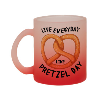 The office, Live every day like pretzel day, Κούπα γυάλινη δίχρωμη με βάση το κόκκινο ματ, 330ml