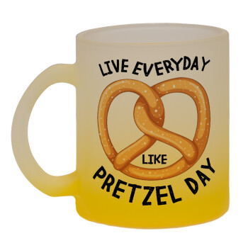 The office, Live every day like pretzel day, Κούπα γυάλινη δίχρωμη με βάση το κίτρινο ματ, 330ml