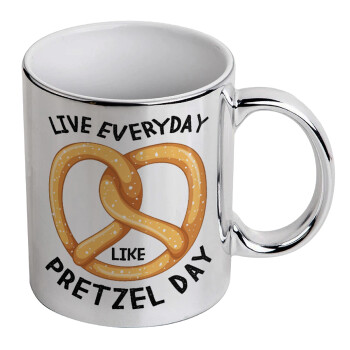 The office, Live every day like pretzel day, Κούπα κεραμική, ασημένια καθρέπτης, 330ml