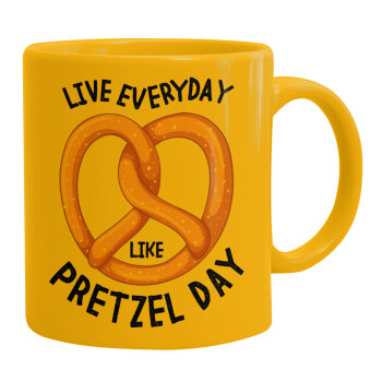 The office, Live every day like pretzel day, Ceramic coffee mug yellow, 330ml