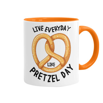 The office, Live every day like pretzel day, Κούπα χρωματιστή πορτοκαλί, κεραμική, 330ml