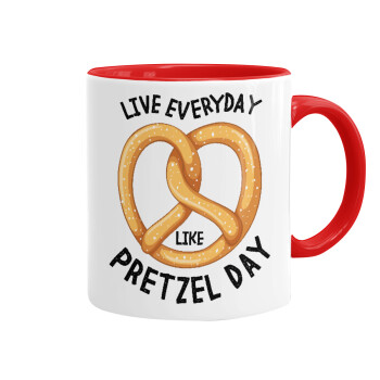 The office, Live every day like pretzel day, Κούπα χρωματιστή κόκκινη, κεραμική, 330ml