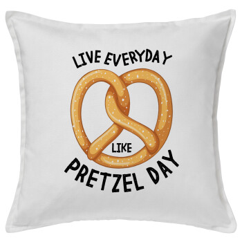 The office, Live every day like pretzel day, Μαξιλάρι καναπέ ΛΕΥΚΟ 100% βαμβάκι, περιέχεται το γέμισμα (50x50cm)