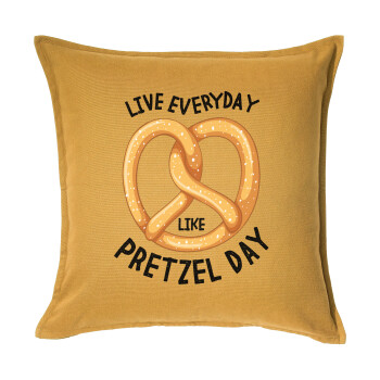 The office, Live every day like pretzel day, Sofa cushion YELLOW 50x50cm includes filling