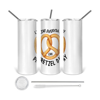 The office, Live every day like pretzel day, Tumbler ποτήρι θερμό από ανοξείδωτο ατσάλι 600ml, με μεταλλικό καλαμάκι & βούρτσα καθαρισμού