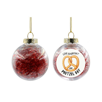 The office, Live every day like pretzel day, Transparent Christmas tree ball ornament with red filling 8cm