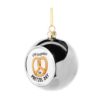 The office, Live every day like pretzel day, Silver 8cm Christmas tree ball ornament