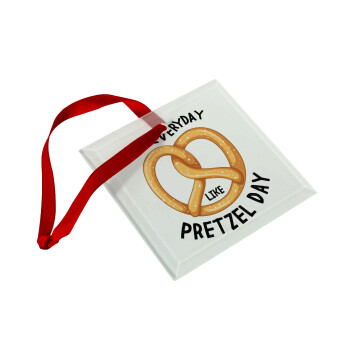 The office, Live every day like pretzel day, Christmas ornament, glass square ornament 9x9cm